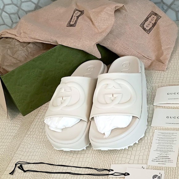 Gucci Interlocking G Sandal Off-White Platform Slide 692845 JF000 9110 S… - Picture 1 of 16